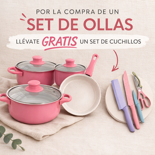 SET DE OLLAS Y JUEGO DE UTENSILIOS DE COCINA 13PZ + SET DE CUCHILLOS  GRATIS